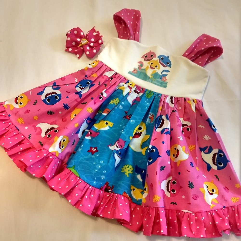 Baby Shark Twirl Dress & Matching Hairbow